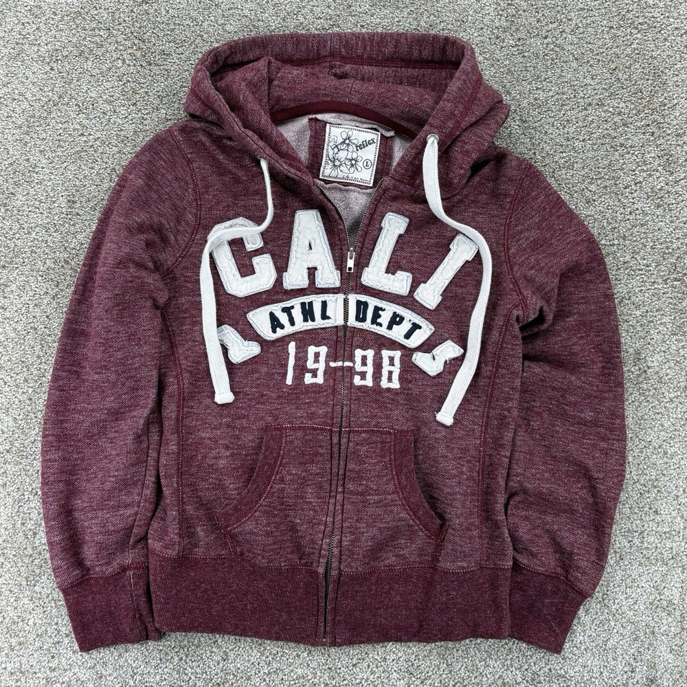 Reflex Hoodie Womens L Red CALI Athletic Dept 1998 Full Zip Sweatshirt Preppy - Picture 1 of 9